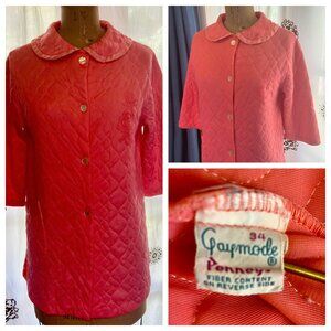 Vintage 60s GAYMODE Penneys Mod Orange Quilted House Coat Robe M Cottagecore